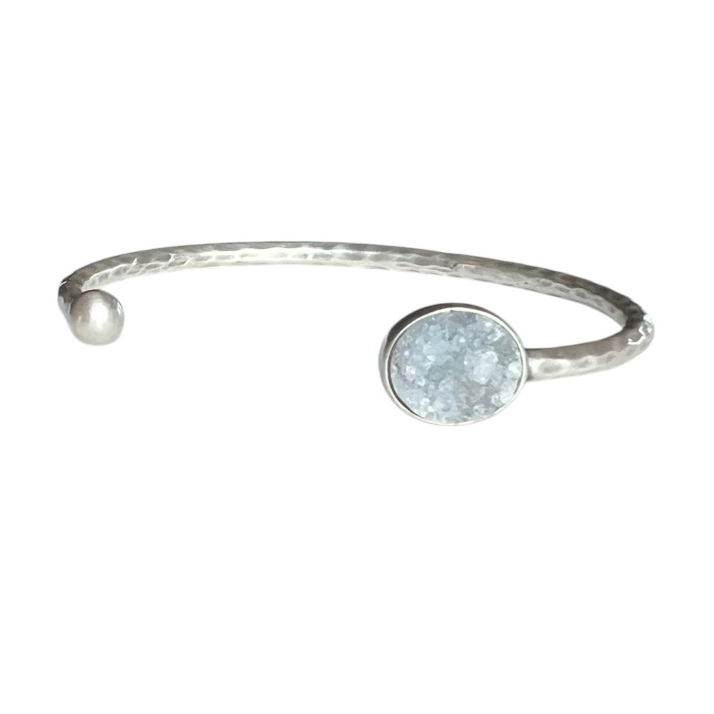 Silver Hammered Open Cuff Adjuster Bangle Stackin… - image 1